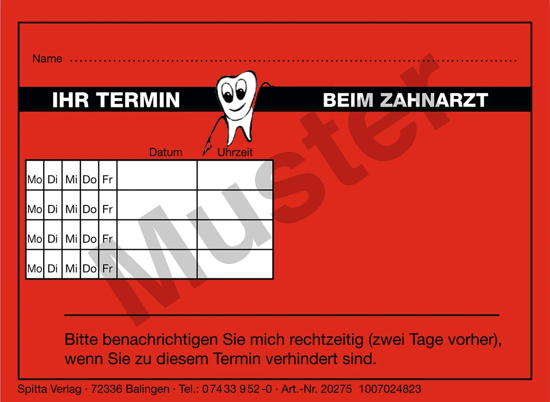 Terminzettel "Ihr Termin beim Zahnarzt" Stück 100 Blatt