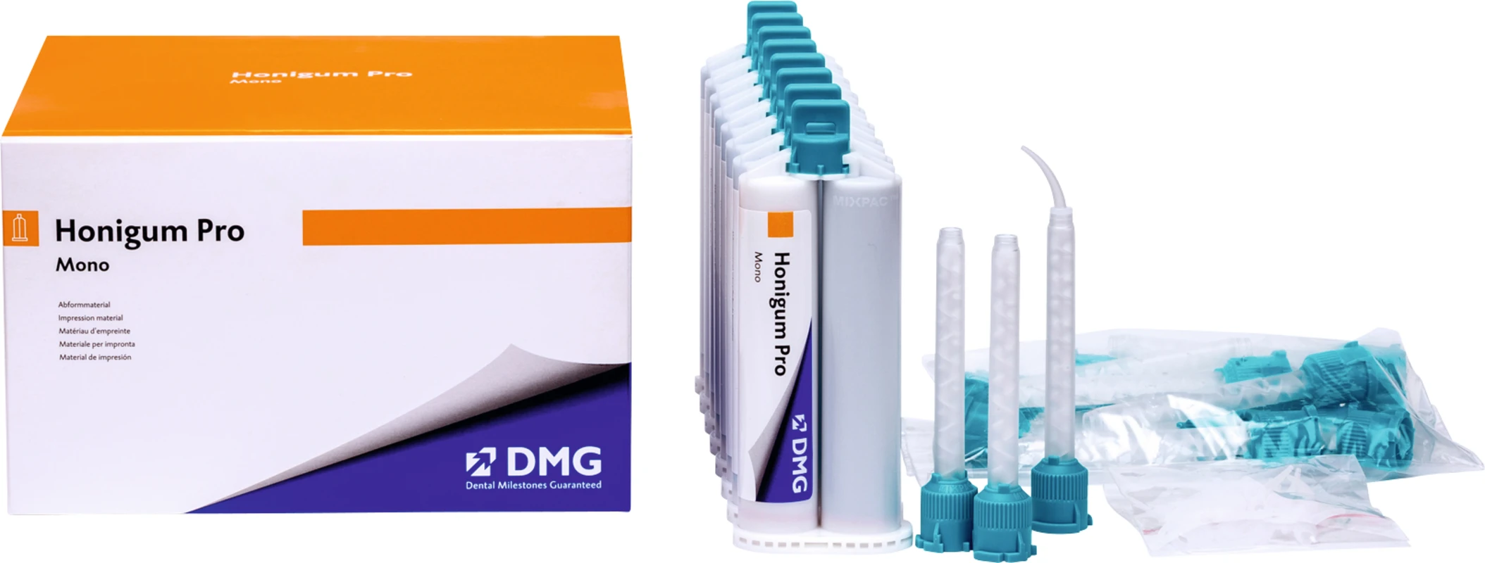 Honigum Pro Mono Vorteilspackung 8 x 50 ml Doppelkartusche, 16 Automix-Tips, 16 Intraoral-Tips