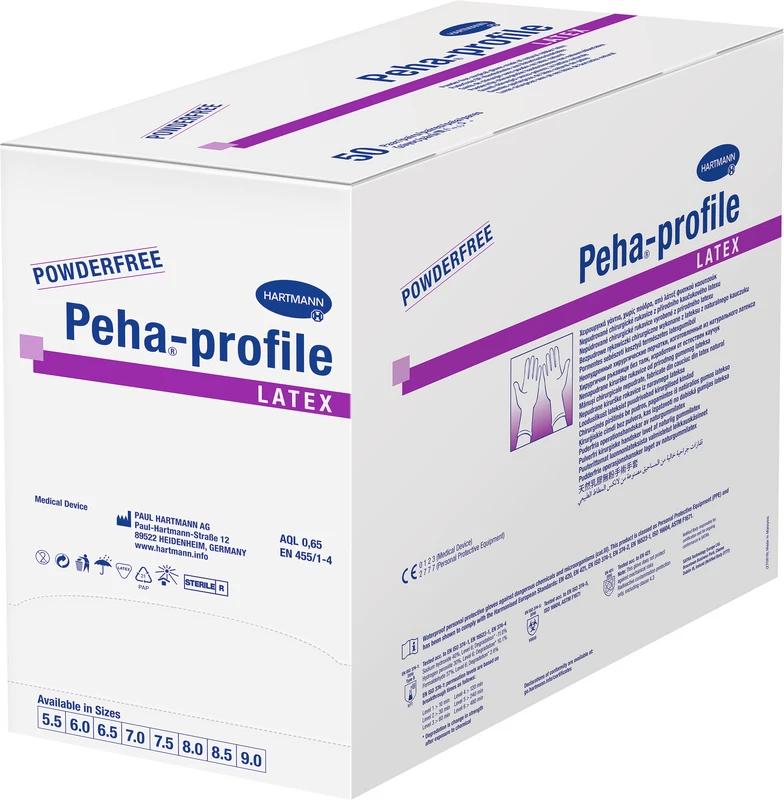 Peha®-profile latex Packung 50 Paar puderfrei, transparent, Größe 6,5