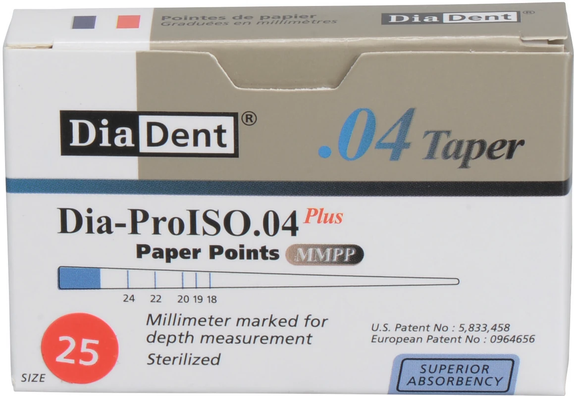 DiaDent® Dia-Pro Paper Points Packung 100 Stück Taper.04, ISO 025