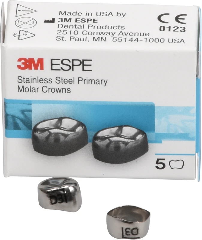 Edelstahlkronen Packung 5 Stück D-LR-3, für Milchmolaren