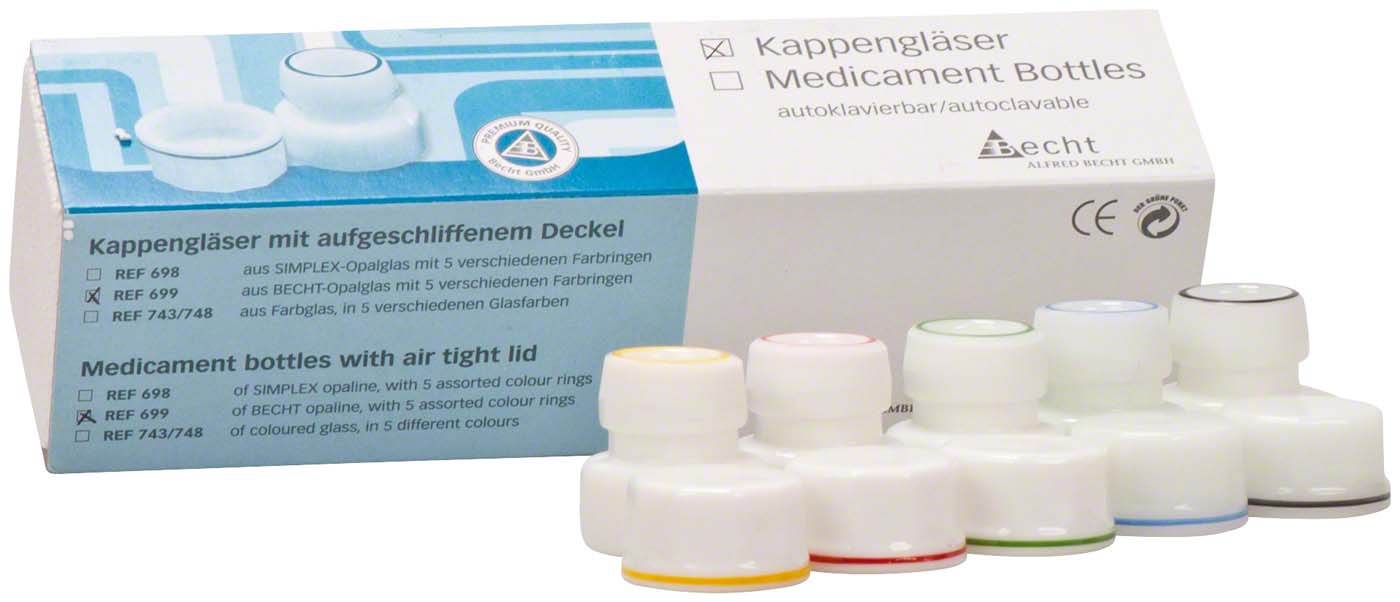 Kappengläser Sortiment 5 Stück sortiert (gelb, grün, rot, blau, schwarz) Kappengläser Becht