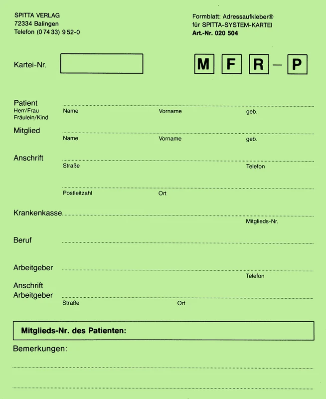 Anschriftenblatt für DIN A5-Karteikarte Stück 50 Blatt grün