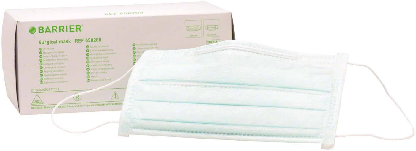 BARRIER® OP-Maske Special Packung 50 Stück grün, mit Ohrschlaufe mit Formhalter BARRIER® OP-Maske Special Mölnlycke Health Care