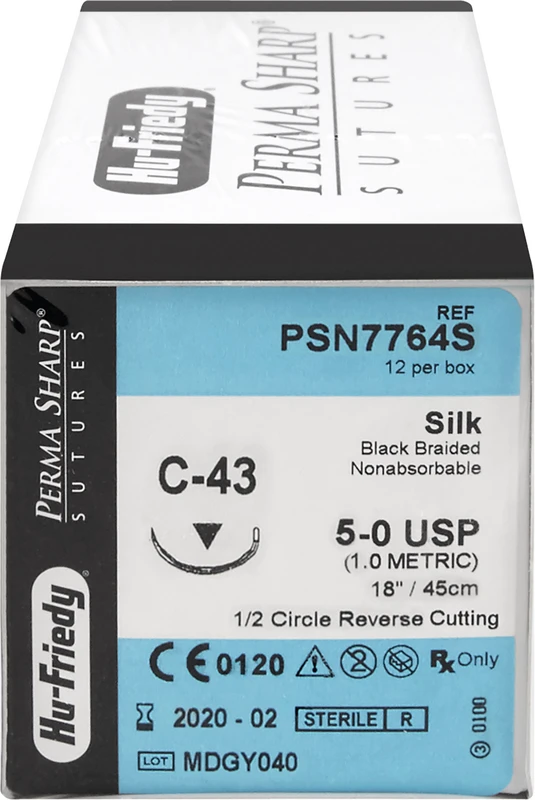 Perma Sharp™ Seide Packung 12 Stück schwarz, 45 cm, C-43, 1/2 Kreis, schneidend, Rückstisch, 16,2 mm, USP 5/0