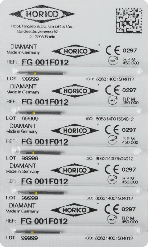 Diamantschleifer 001 Packung 5 Stück gelb x-fein, FG, Figur 001, ISO 012
