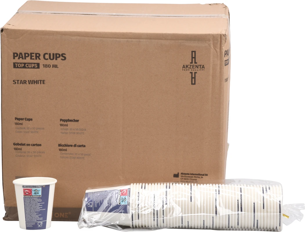 Akzenta ONE Pappbecher Karton 20 x 50 Stück white, 180 ml