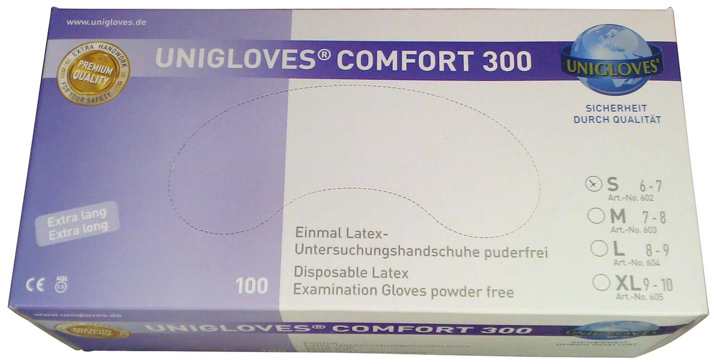 COMFORT® 300 Packung 100 Stück puderfrei, naturlatex, S COMFORT 300 Unigloves