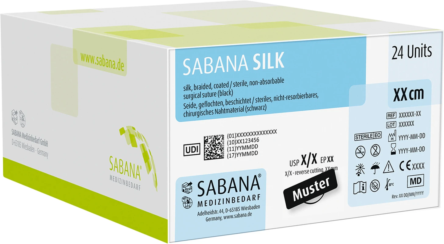 SABANA SILK Packung 24 Stück schwarz, 45 cm, DS-19, 3/8 Kreis, schneidend, 19 mm, USP 3/0