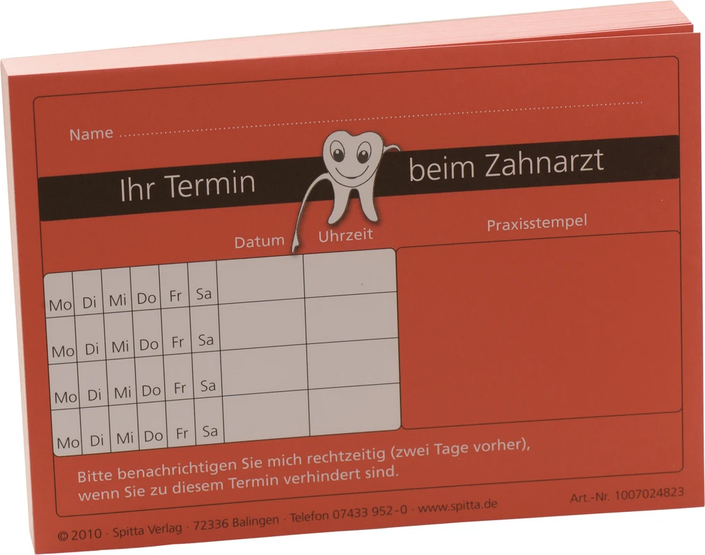 Terminzettel "Ihr Termin beim Zahnarzt" Spitta Verlag