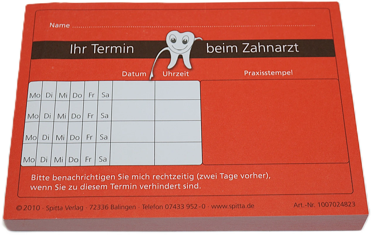 Terminzettel "Ihr Termin beim Zahnarzt" Spitta Verlag