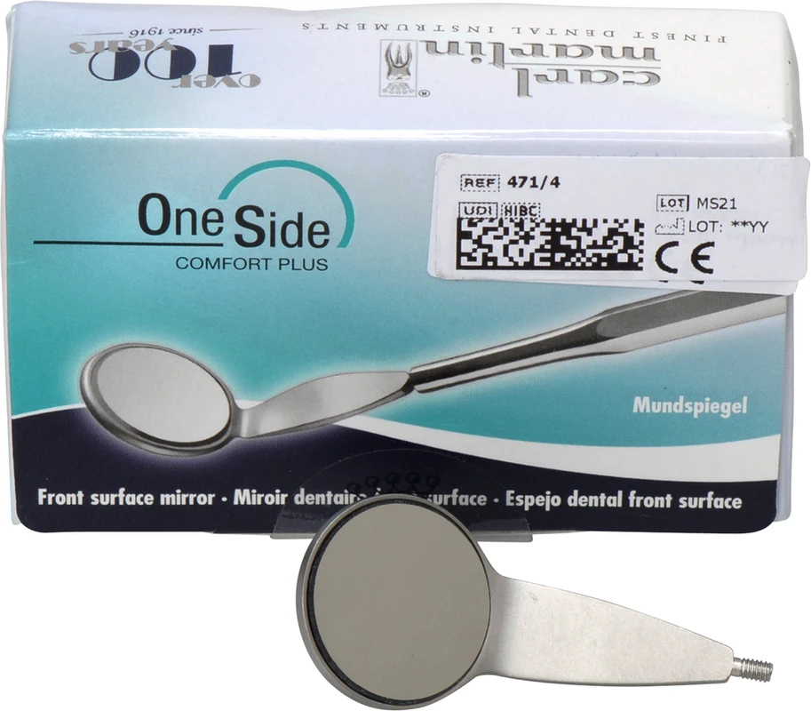 Mundspiegel OneSide Packung 6 Stück Nr.4, plan, breiter Schaft, Rhodium