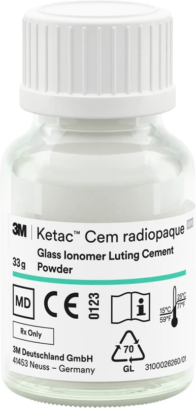 Ketac™ Cem radiopaque Großpackung 3 x 33 g Pulver, 3 x 12 ml Flüssigkeit, 1 Anmischblock