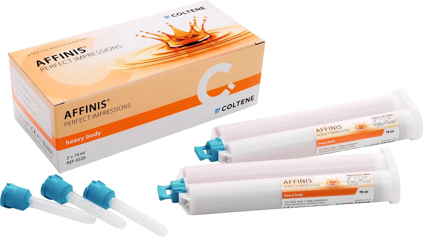 AFFINIS® System 75 Packung 2 x 75 ml Doppelkartusche heavy body, 8 Mixing Tips türkis AFFINIS® System 75 COLTENE