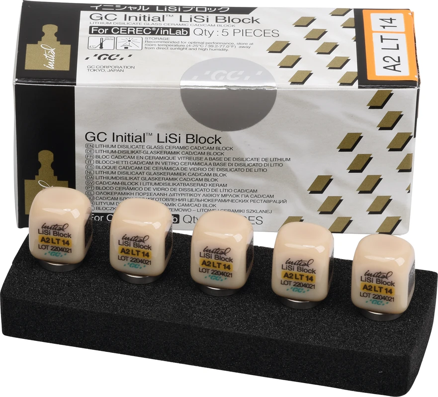 GC Initial™ LiSi Block für CEREC Packung 5 Stück Größe 14, A2 LT