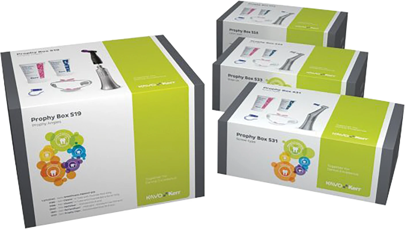 LIGHT WHITENING AC 6% 2-Patienten-Kit 2 x 2,5 ml Spritze (gemischt) grün, 1 x 3 g Gingiva Protector, 1 x 3 mal After Whitening Mousse, Zubehör Prophy Box Kerr