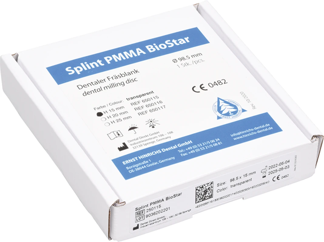 Splint PMMA BioStar Stück H 15 mm, transparent
