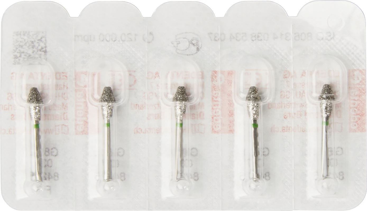 Diamanten 811 Packung 5 Stück grün grob, FG, Figur 038 Doppelkegel innen, 7 mm, ISO 037