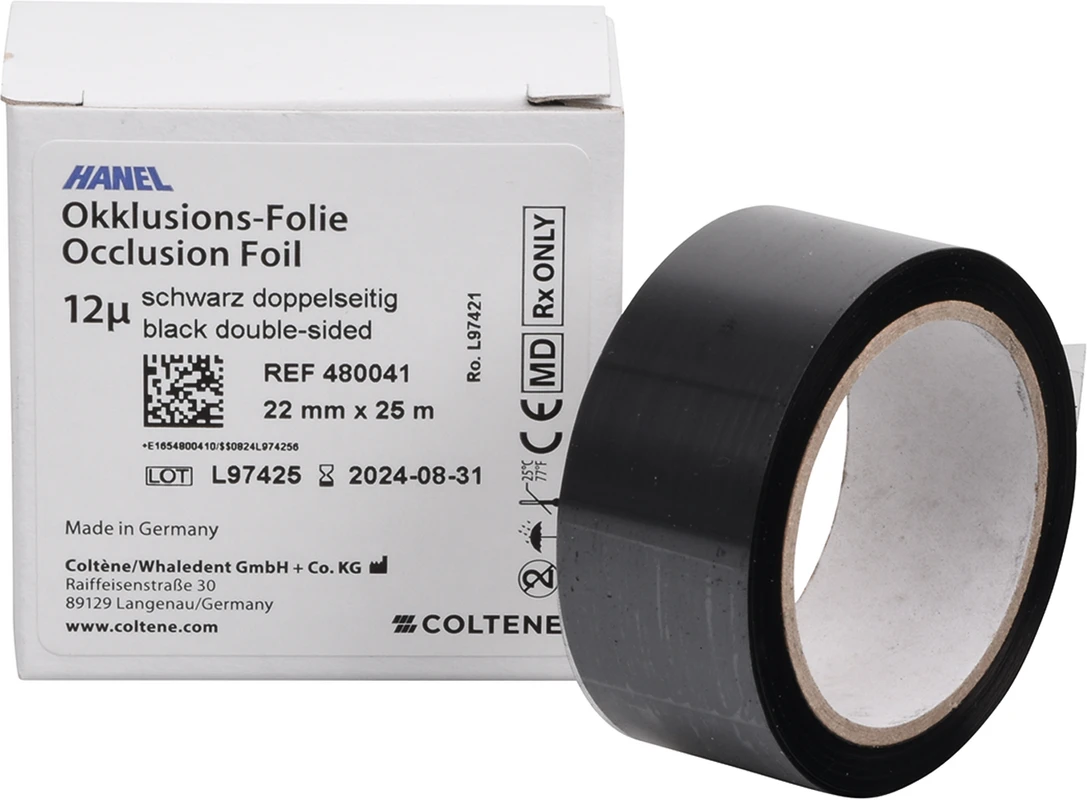 HANEL Occlusions-Folie, doppelseitig 12 µm Rolle 25 m schwarz, 22 mm breit