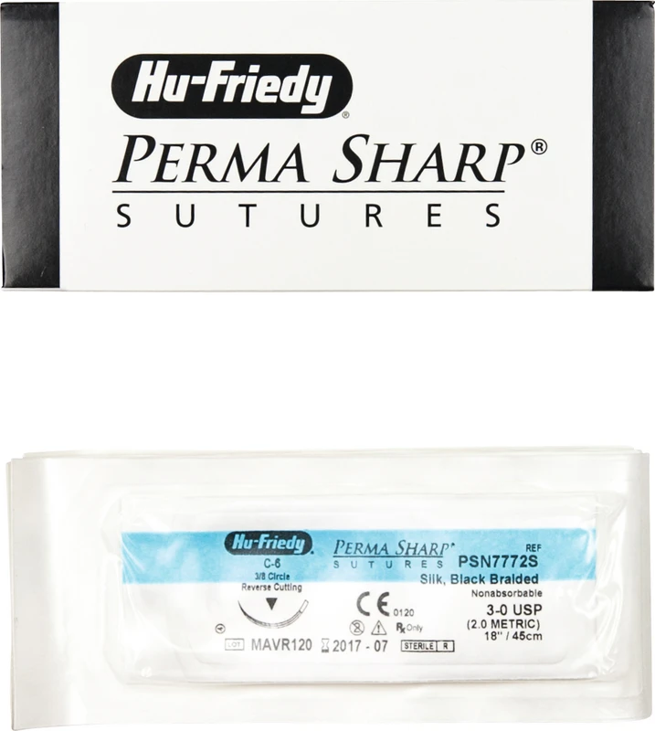 Perma Sharp™ Seide Packung 12 Stück schwarz, 45 cm, C-6, 3/8 Kreis, schneidend, Rückstich, 18,7 mm, USP 3/0