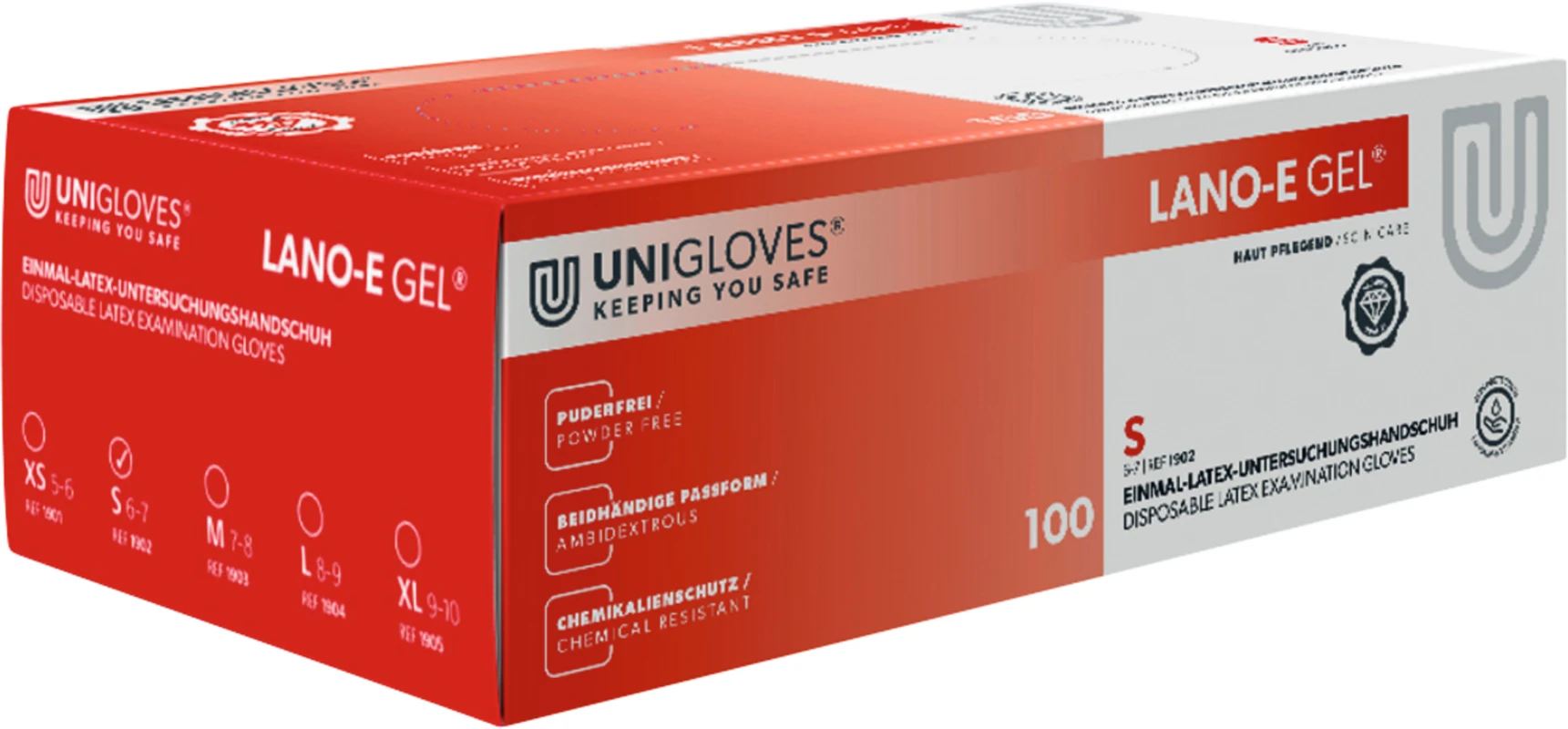 LANO-E GEL® Packung 100 Stück puderfrei, naturlatex, S