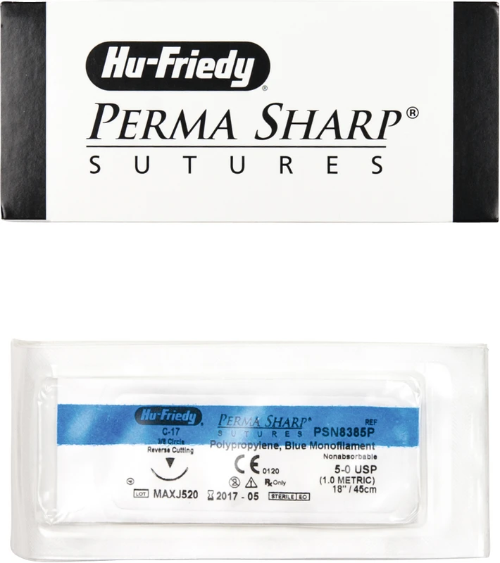 Perma Sharp™ Polypropylen Packung 12 Stück blau, 45 cm, C-17, 3/8 Kreis, schneidend, Rückstich, 12 mm, USP 5/0