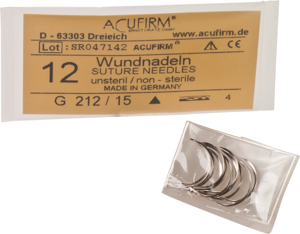 Wundnadeln Packung 12 Stück Kohlenstoff, 212G, 1/2 Kreis, innenschneidend, Größe 15
