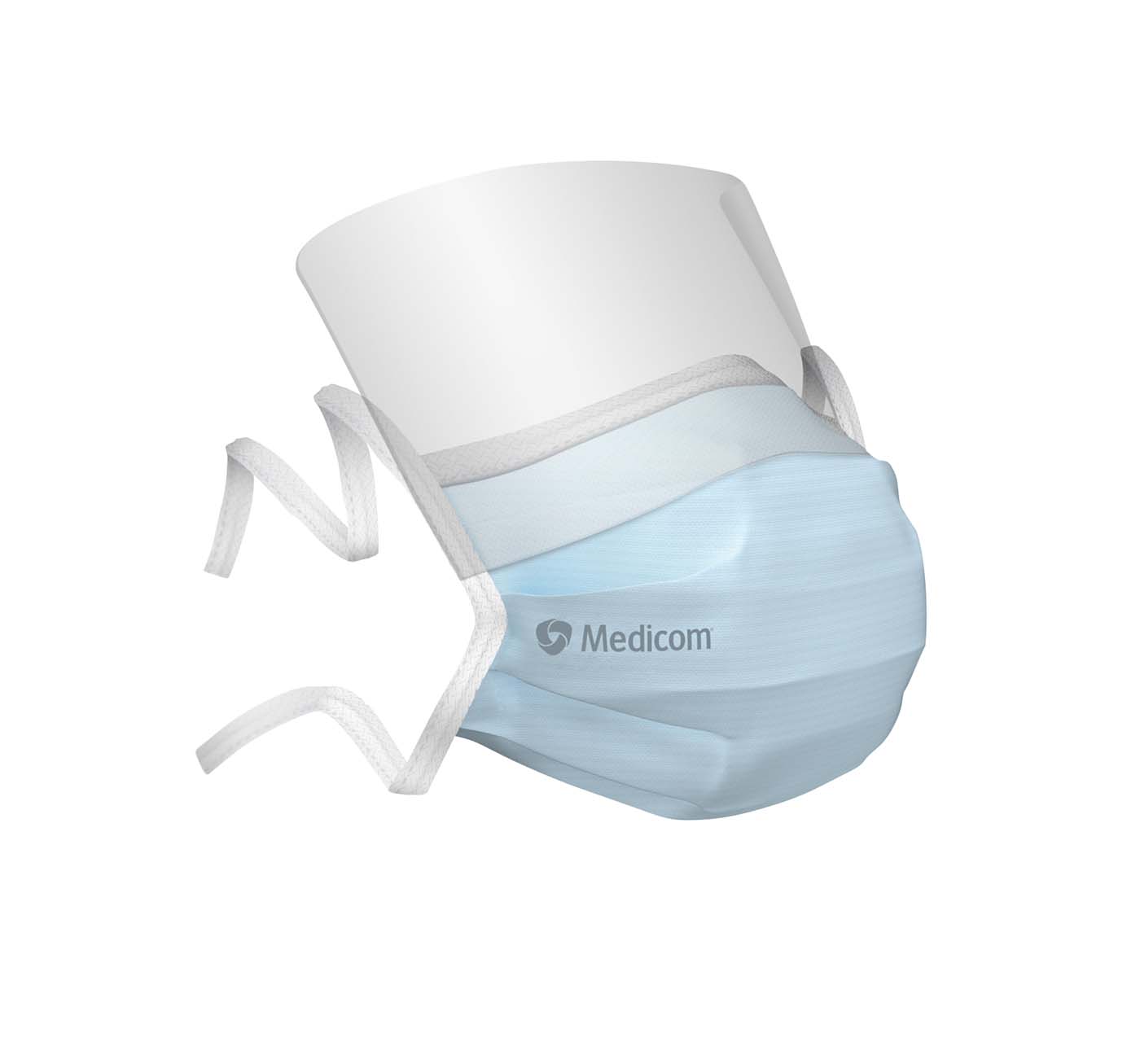 Medicom® SafeMask® SofSkin® fog-free medizinischer Mundschutz Packung 25 Stück blau, mit Visier, mit Bindebändern Medicom® SafeMask® SofSkin® fog-free medizinischer Mundschutz Loser