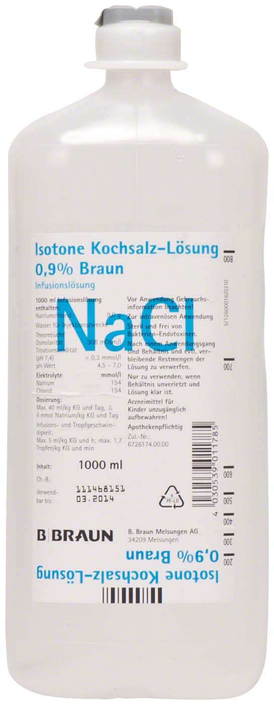 Kochsalzinfusionslösung 0,9% Flasche 1 l Kochsalzinfusionslösung 0,9% B. Braun
