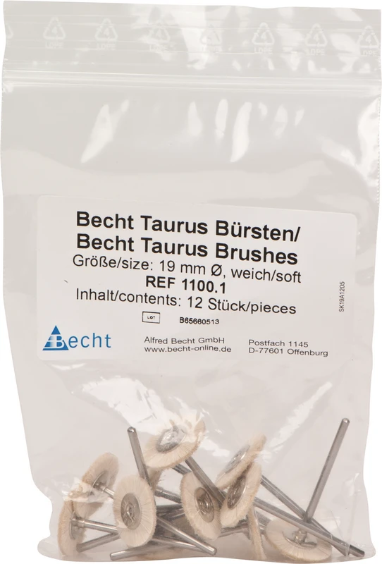 Montierte Bürste Packung 12 Stück Ziegenhaar weich, Rad, &Oslash; 19 mm