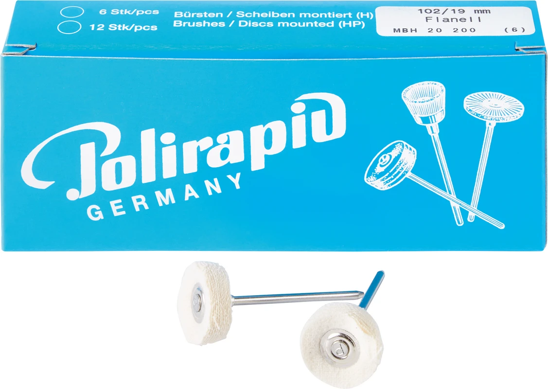 Miniaturbürsten Scheibe Packung 6 Stück HP, Flanellstoff weich, Ø 19 mm