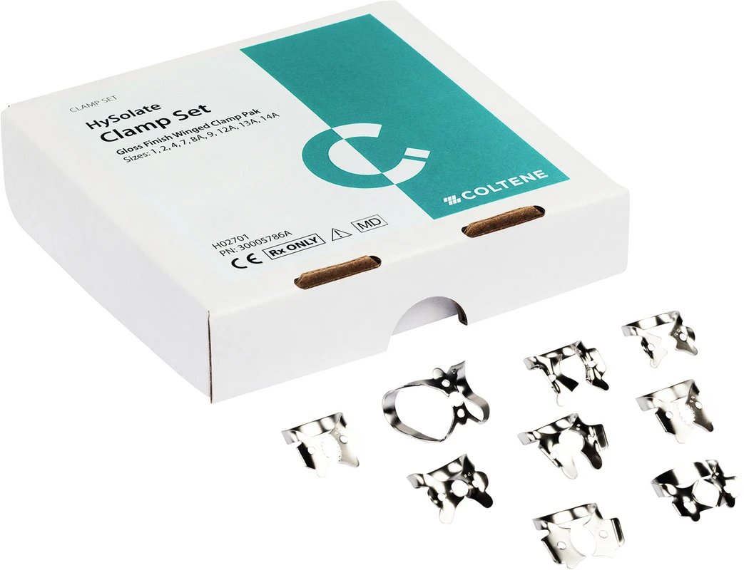 HYGENIC® Dental Dam Sortiment 9 Klammern mit Flügel (Größe 1, 2, 4, 7, 8A, 12A, 13A, 14A)