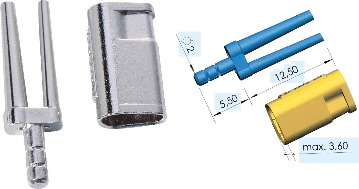 Bi-V-Pin Packung 100 Stück Metall, Kopf 2 mm, Stiftlänge 12,5 mm, Kopflänge 5,5 mm, Breite 3,6 mm