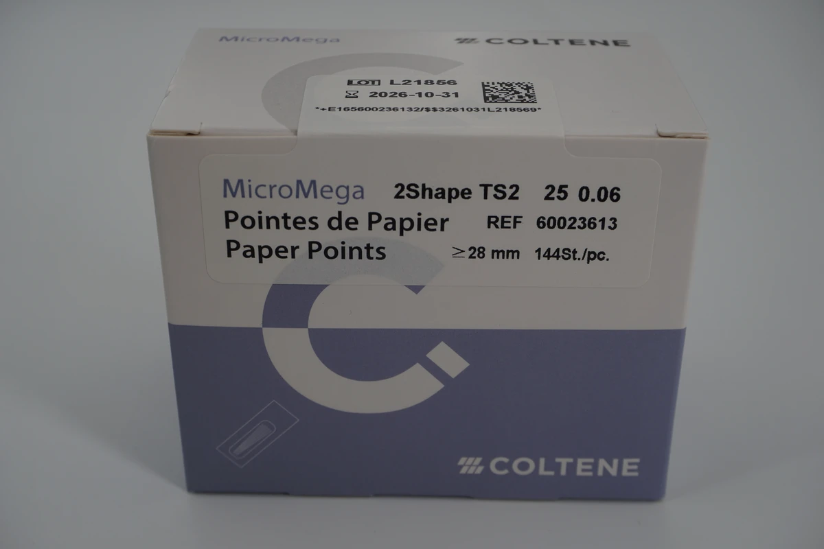 2Shape Paper Points Packung 144 Stück TS2, CP, Taper .06, ISO 025