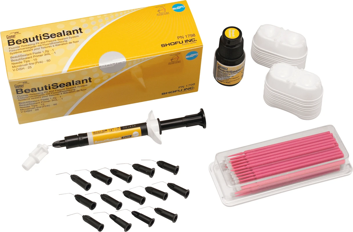 BeautiSealant Kit 1,2 g Paste, 3 ml Primer, 15 Kanülen, 50 Microbrush fine pink, 25 V-Dish
