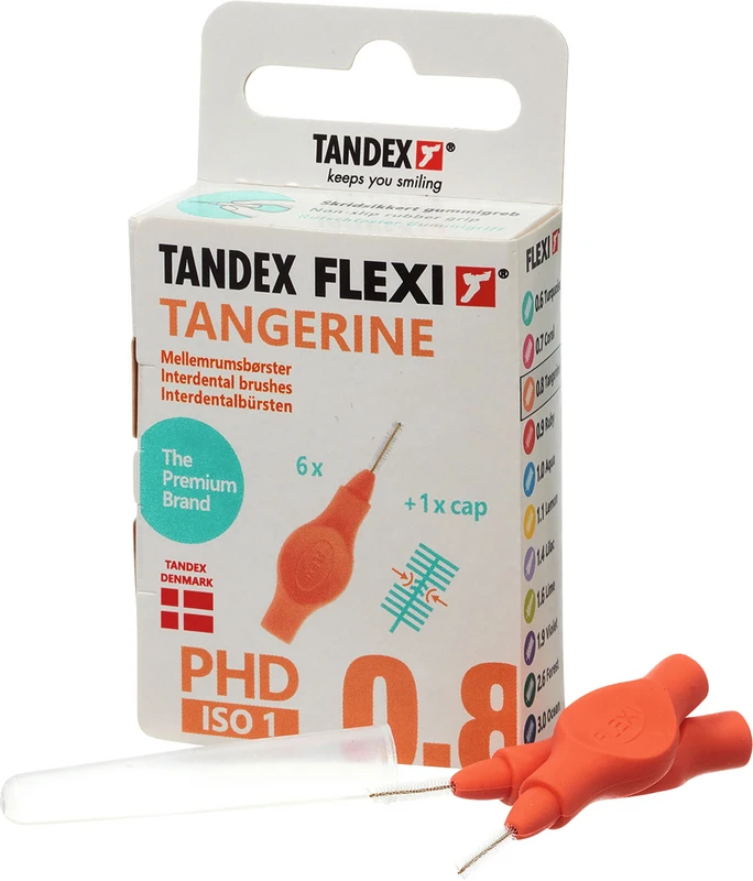 FLEXI® Interdentalbürsten PHD Packung 6 Stück tangerine, PHD 0.8 (Ø 0,45 mm), ISO 1