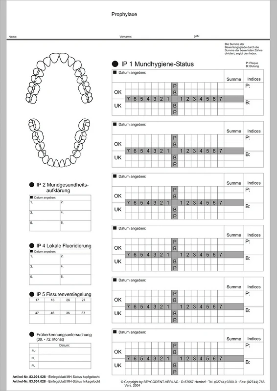 Einlegeblatt Mundhygiene-Status Beycodent