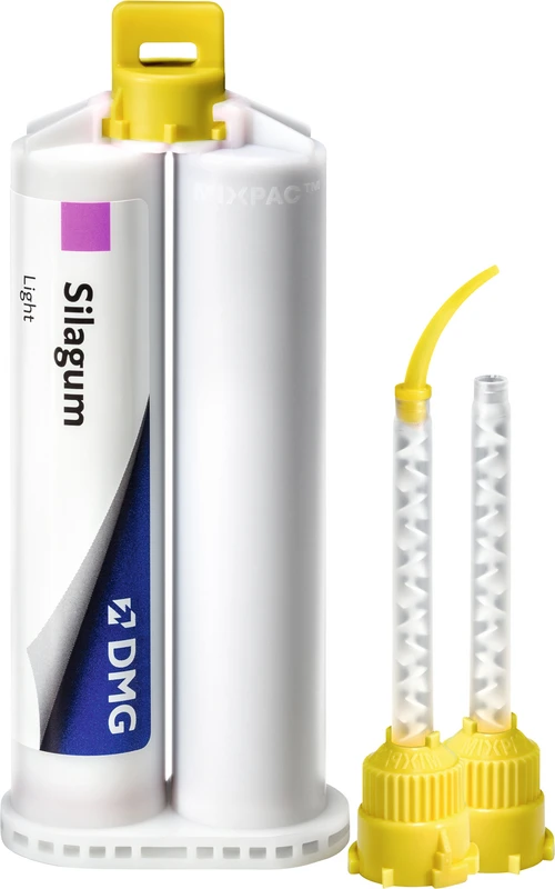 Silagum Light Packung 2 x 50 ml Doppelkartusche, 12 Automix-Tips, 12 Intraoral-Tips