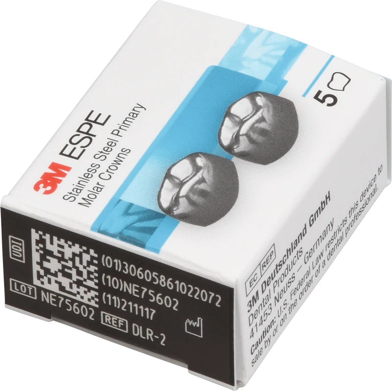 Edelstahlkronen Packung 5 Stück D-LR-2, für Milchmolaren