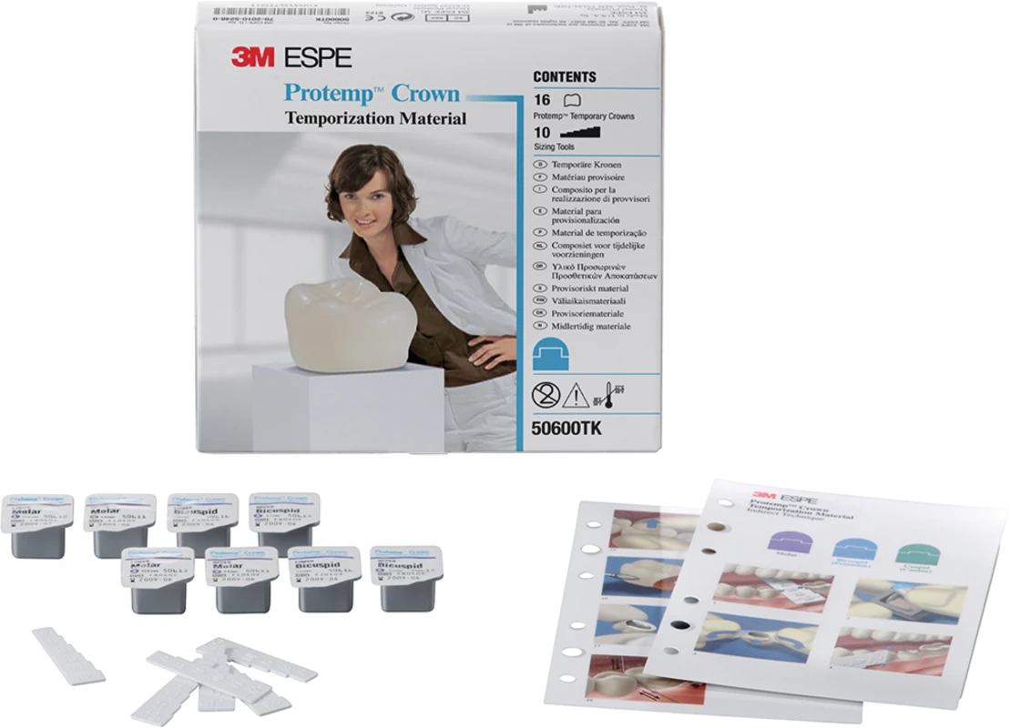 Protemp™ Crown Trial Kit 16 Kronen, 10 Kronenmesslehren, 1 Anleitung