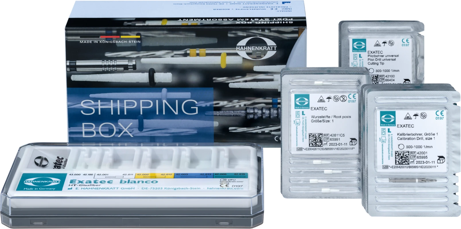 Exatec Titan Standard Set 2 Kanalerweiterer, 4 Kalibrierbohrer,  12 Wurzelstifte, 1 Messschablone, Box leer