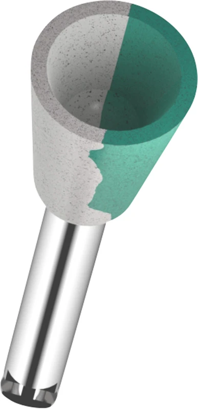 Omnipol für Zirkon gesintert Stück grün/weiß x-grob, Kelch, RA, Kopflänge: 8 mm, Ø 6 mm