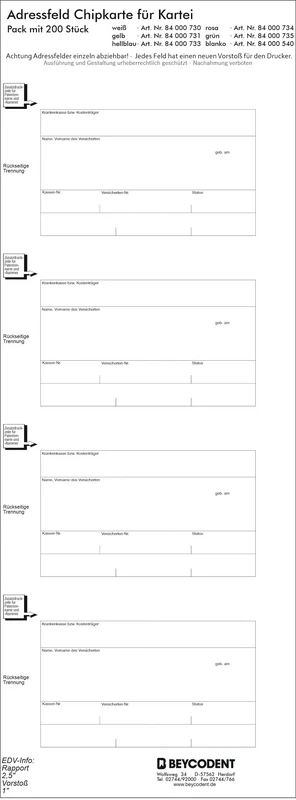 Adressfeld Chipkarte für Kartei Beycodent