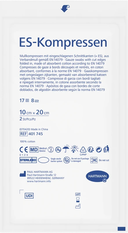 ES-Kompressen steril Packung 25 x 2 Stck 10 x 20 cm, 8-fach gelegt