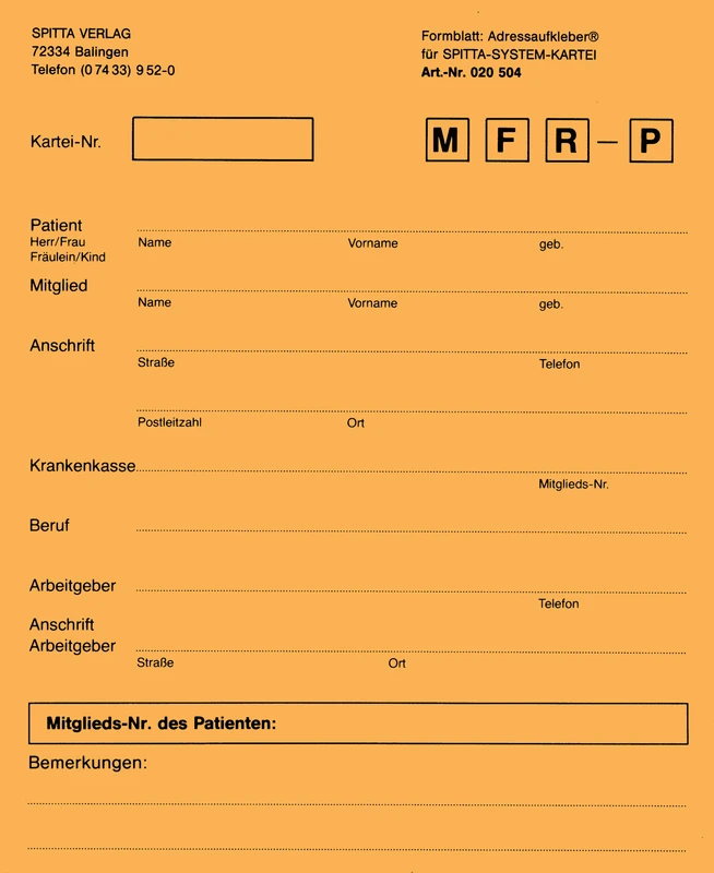 Anschriftenblatt für DIN A5-Karteikarte Stück 50 Blatt orange