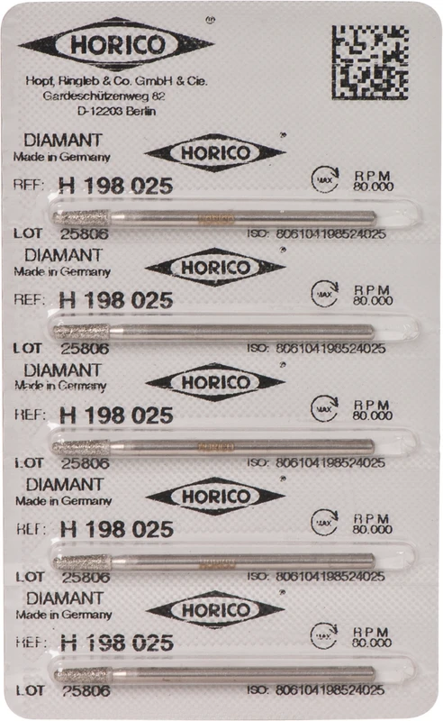 Diamantschleifer H 198 Packung 5 Stück HP, Figur 198, 8 mm, ISO 025