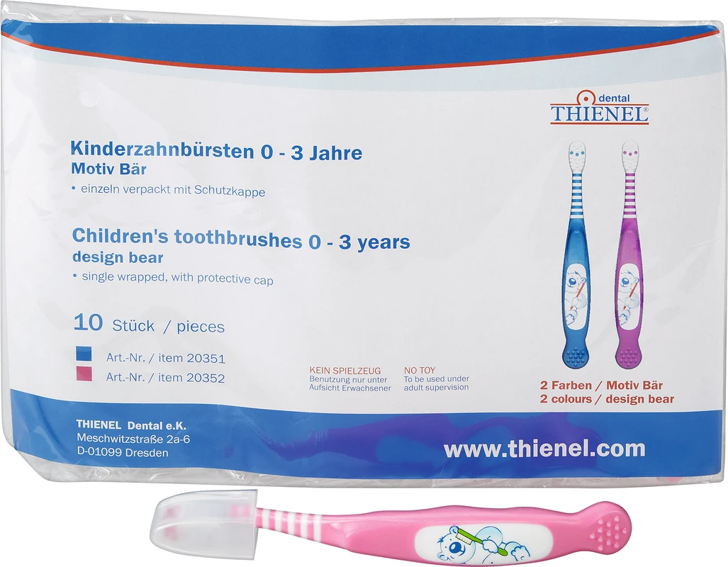 Kinderzahnbürsten Baby Packung 10 Stück Bär, pink