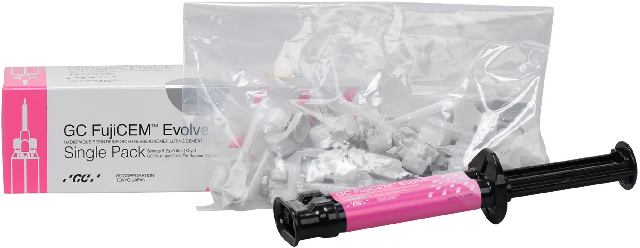 GC FujiCEM™ Evolve Single Pack 9,2 g/ 5 ml Spritze, 15 Mixing Tips Regular