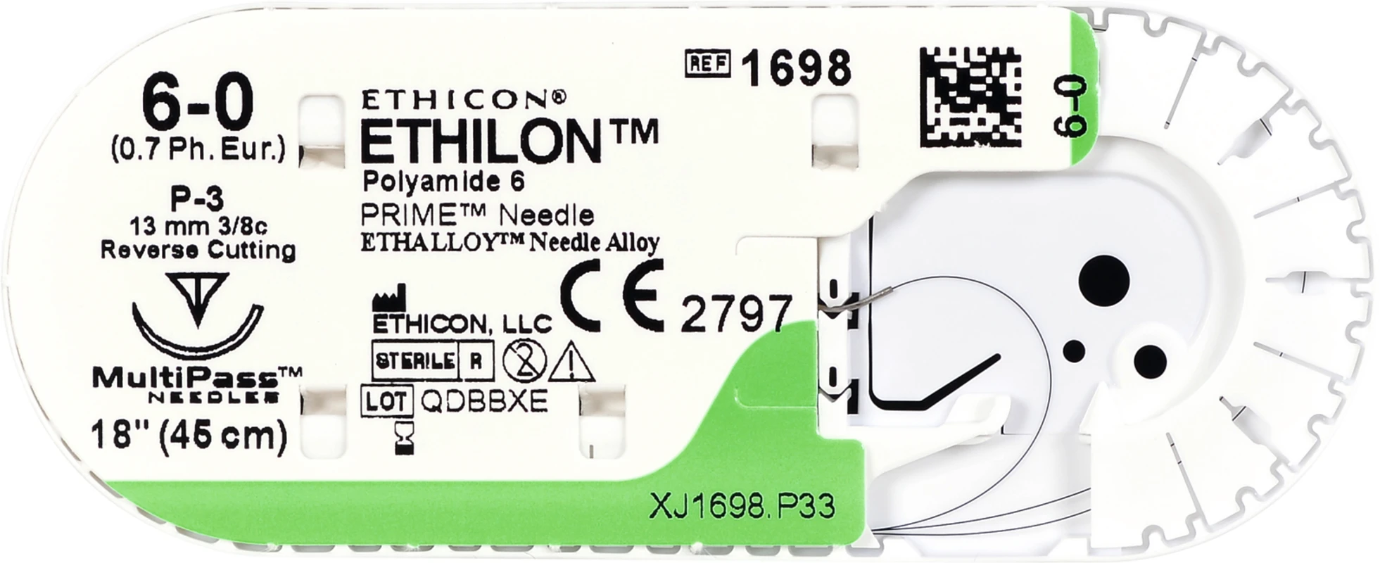 ETHILON Packung 36 Stück schwarz, 45 cm, FS2, 3/8 Kreis, schneidend, 19 mm, USP 3/0