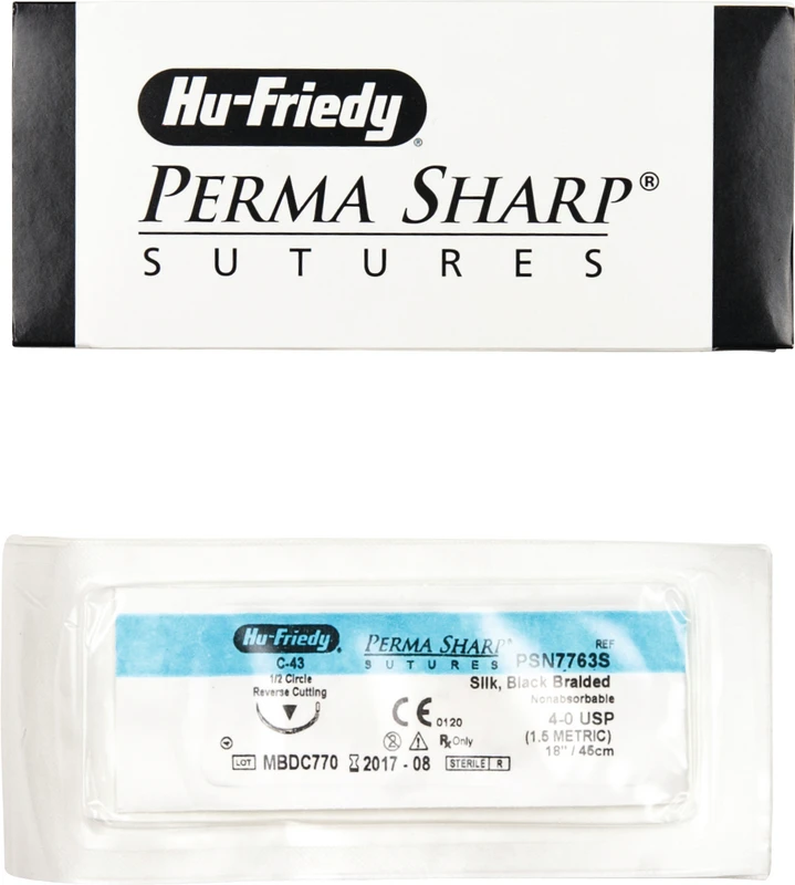 Perma Sharp™ Seide Packung 12 Stück schwarz, 45 cm, C-43, 1/2 Kreis, schneidend, Rückstisch, 16,2 mm, USP 4/0